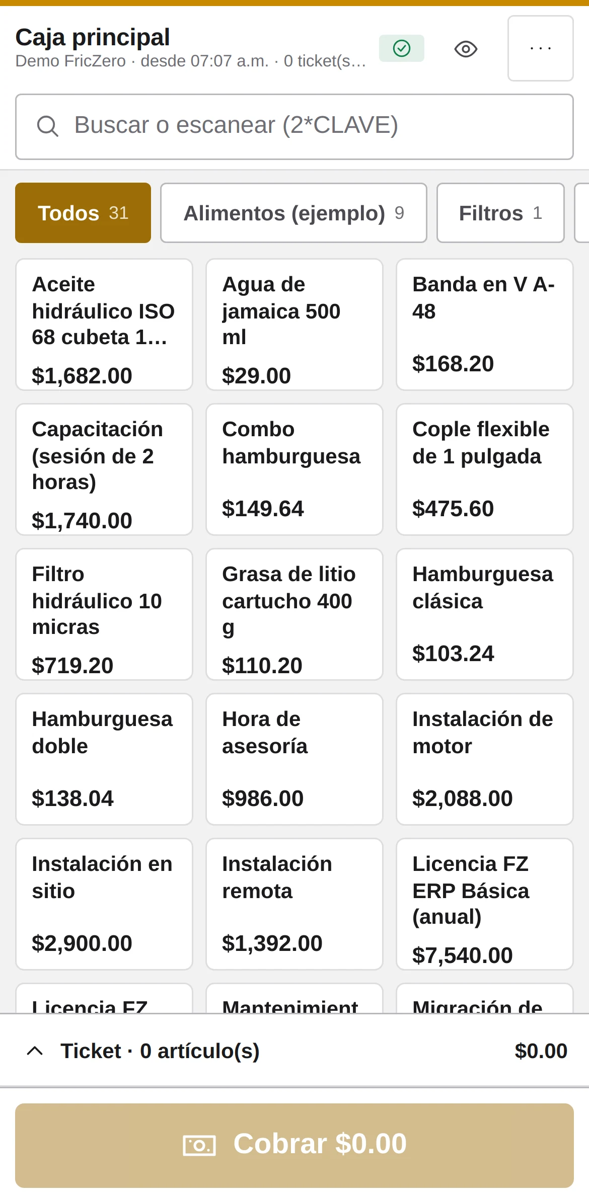 Punto de venta de FZ ERP en un celular